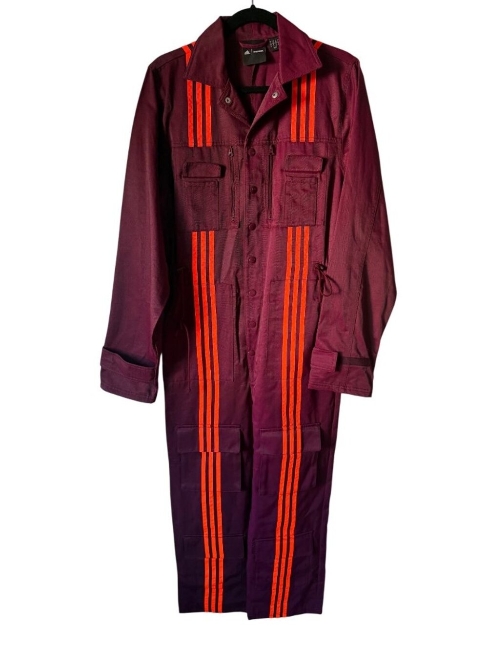 Adidas Ivy Park Burgundy Jumpsuit With Orange Stripes Size XS